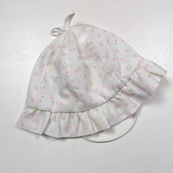 Vintage Bucket Hat Baby Girls Size 0-6m White Rosette Floral - Picture 1 of 3